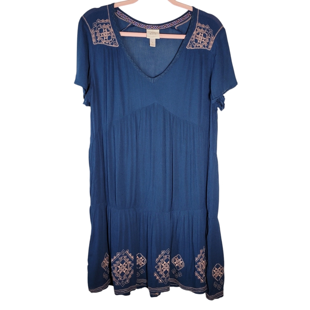 Knox Rose blue embroidered midi boho dress Size Large